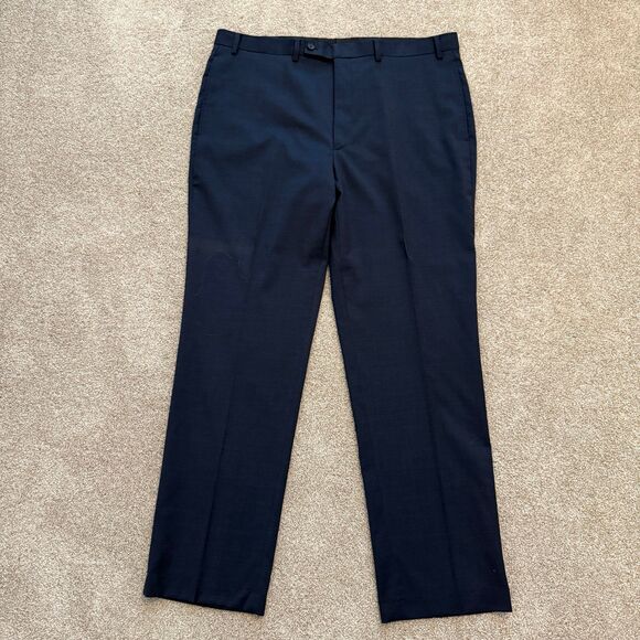 Claiborne Wool Blend Navy Blue Dress Slacks Flat Front Straight Leg Size 38Wx32L - Picture 2 of 8